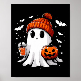 Cute Ghost Drinking Coffee Halloween Ghost Coffee  Poster