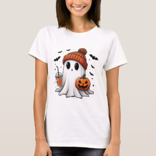 Cute Ghost Drinking Coffee Halloween Ghost Coffee T-Shirt