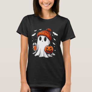 Cute Ghost Drinking Coffee Halloween Ghost Coffee  T-Shirt