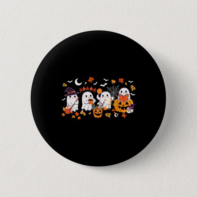 Cute Ghost Drinking Coffee Halloween Ghost Fall Bo 6 Cm Round Badge (Front)