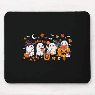 Cute Ghost Drinking Coffee Halloween Ghost Fall Bo Mouse Pad