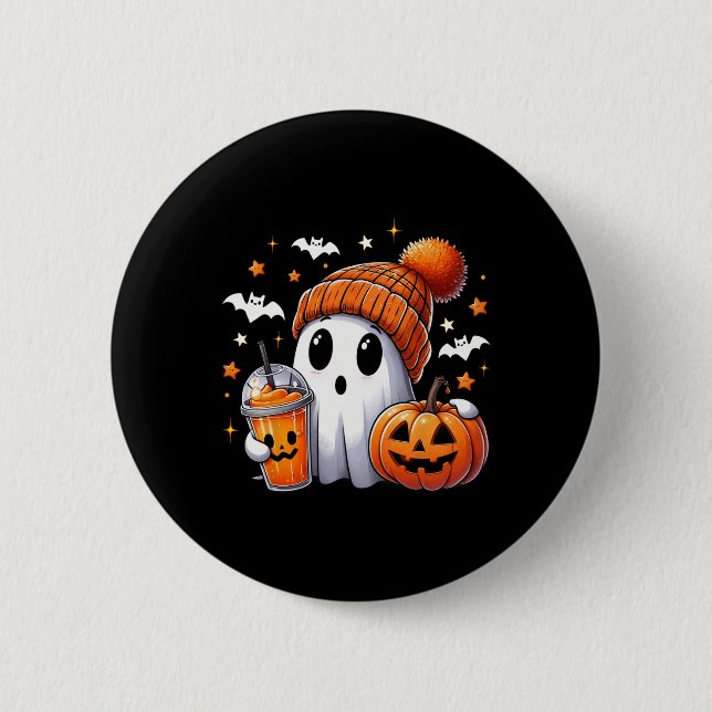 Cute Ghost Drinking Coffee Halloween Ghost Ice Cof 6 Cm Round Badge (Front)