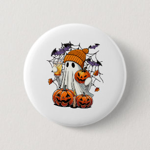 Cute Ghost Drinking Coffee Halloween Ghost Ice Cof 6 Cm Round Badge