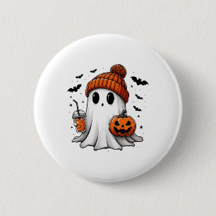 Cute Ghost Drinking Coffee Halloween Ghost Ice Cof 6 Cm Round Badge