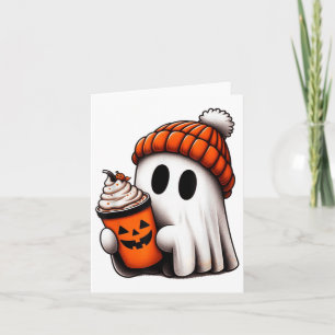 Cute Ghost Drinking Coffee Halloween Ghost Ice Cof Card