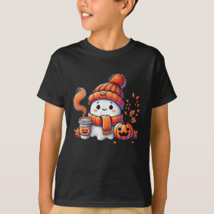 Cute Ghost Drinking Coffee Halloween Ghost Ice Cof T-Shirt