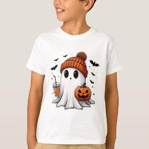 Cute Ghost Drinking Coffee Halloween Ghost Ice Cof T-Shirt