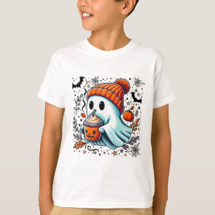 Cute Ghost Drinking Coffee Halloween Ghost Ice Cof T-Shirt