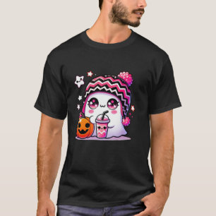 Cute Ghost Drinking Coffee Halloween Ghost Ice Cof T-Shirt