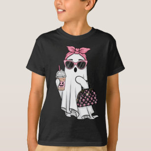Cute Ghost Drinking Coffee Halloween Ghost Ice T-Shirt