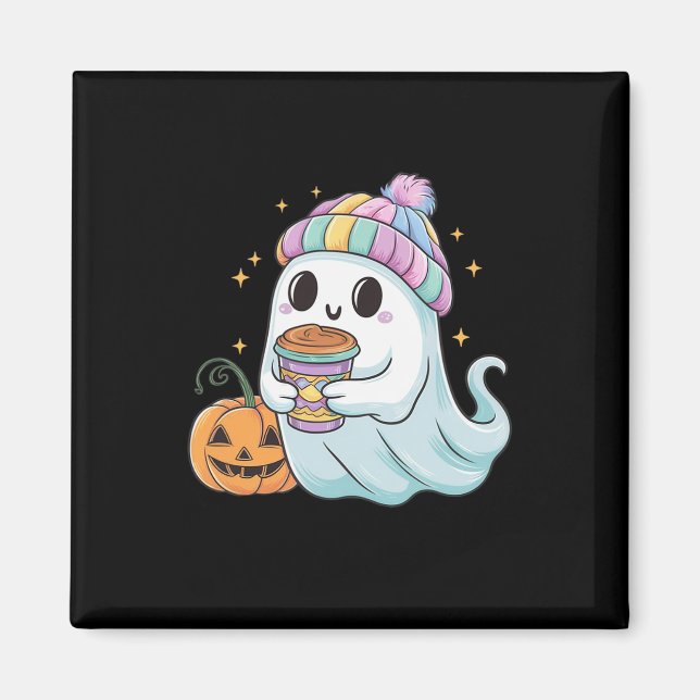 Cute Ghost Drinking Coffee Halloween Ice Coffee Wo Magnet (Front)