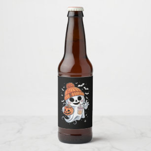 Cute Ghost Drinking Coffee Halloween Iced Coffee Beer Bottle Label