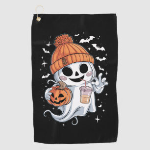 Cute Ghost Drinking Coffee Halloween Iced Coffee Golf Towel