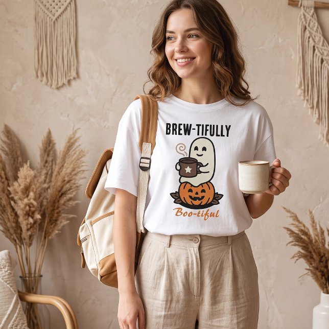 Cute Ghost Drinking Coffee Halloween T-Shirt (Creator Uploaded)