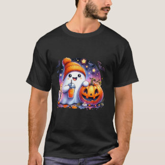 Cute Ghost Drinking Coffee Spice Halloween Ghost I T-Shirt