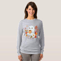 ​Cute Ghost Drinking Coffee T-Shirt - Cosy Vibes O
