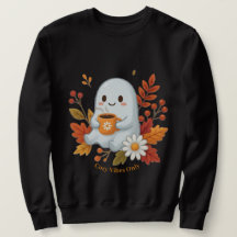 ​Cute Ghost Drinking Coffee T-Shirt - Cosy Vibes O