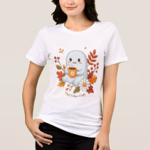 ​Cute Ghost Drinking Coffee T-Shirt - Cosy Vibes O