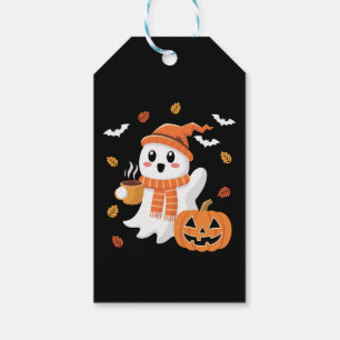 Cute Ghost Drinking Ice Coffee Halloween Gift Tags