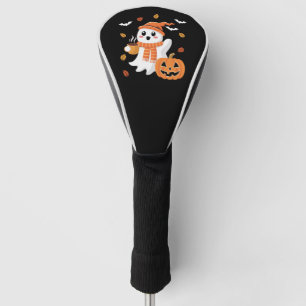 Cute Ghost Drinking Ice Coffee Halloween Golf Head Cover