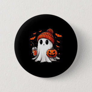 Cute Ghost Drinking Ice Coffee Halloween Pumpkin M 6 Cm Round Badge