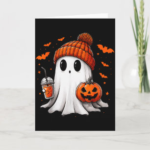 Cute Ghost Drinking Ice Coffee Halloween Pumpkin M Card