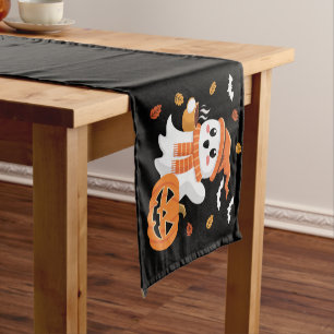 Cute Ghost Drinking Ice Coffee Halloween  Short Table Runner