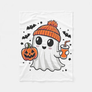 Cute Ghost Drinking Pumpkin Juice Halloween Ghost  Fleece Blanket