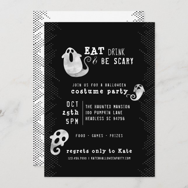 Cute Ghost Eat Drink Be Scary Halloween Costume Invitation (Front/Back)