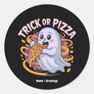 Cute Ghost Eating Pizza Fun Creepy Trick or Pizza Classic Round Sticker