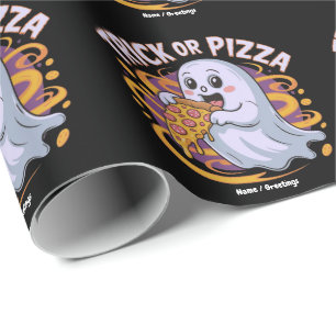Cute Ghost Eating Pizza Fun Creepy Trick or Pizza Wrapping Paper