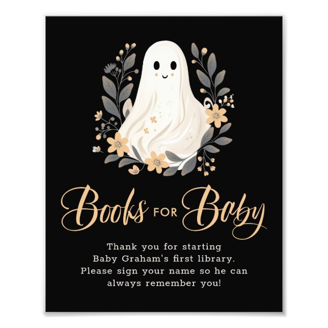Cute Ghost Fall Books for Baby Shower Sign (Front)