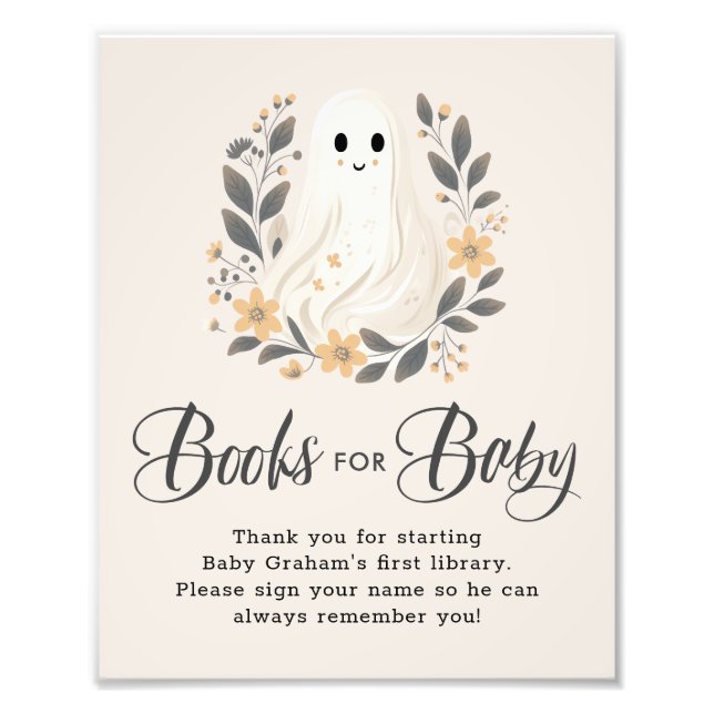 Cute Ghost Fall Books for Baby Shower Sign (Front)