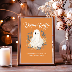 Cute Ghost Fall Diaper Raffle Baby Shower Sign