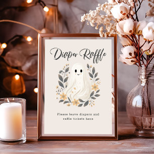 Cute Ghost Fall Diaper Raffle Baby Shower Sign