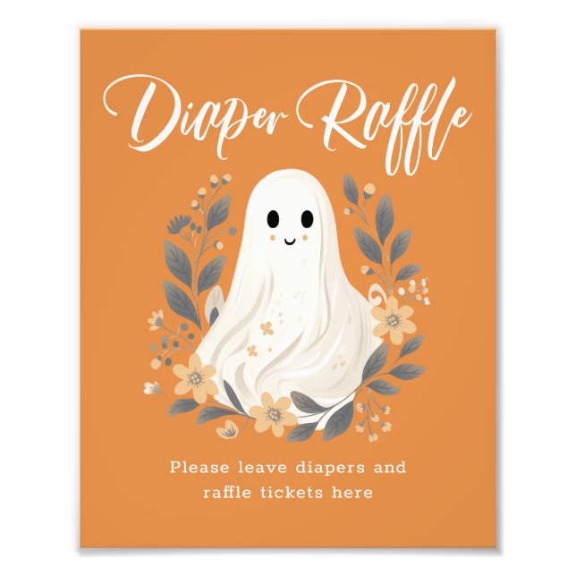 Cute Ghost Fall Diaper Raffle Baby Shower Sign (Front)