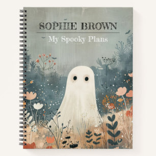 Cute Ghost Fall Foliage Whimsical Halloween Name Notebook