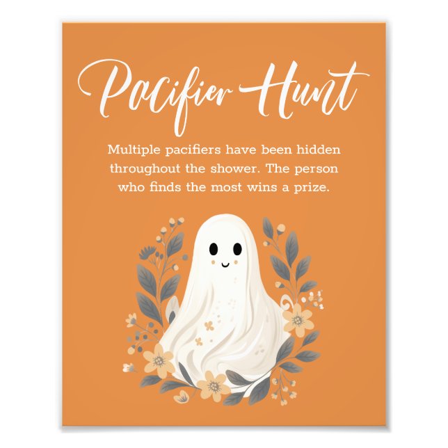 Cute Ghost Fall Pacifier Hunt Baby Shower Sign (Front)