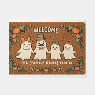 Cute Ghost Family Halloween Doormat Pumpkin