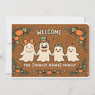 Cute Ghost Family Halloween Doormat Pumpkin Invitation