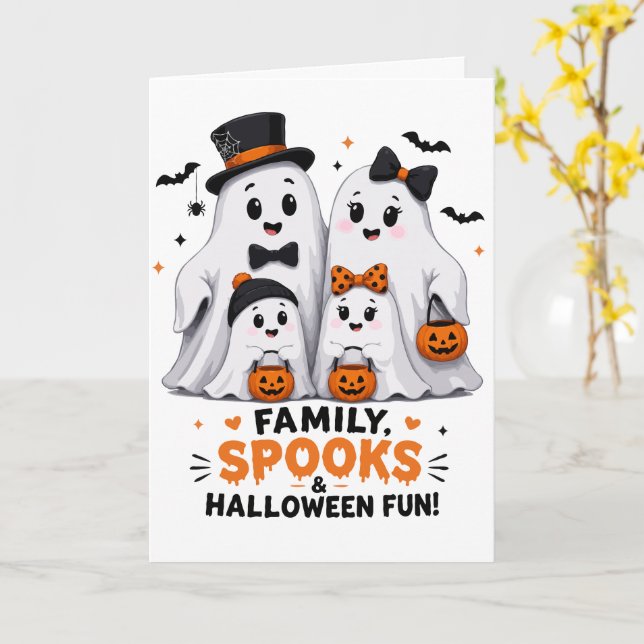 Cute Ghost Family Halloween Fun Card (Yellow Flower)