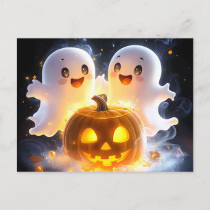 Cute Ghost Family Halloween Pumpkin Spooky Night Announcement Postcard