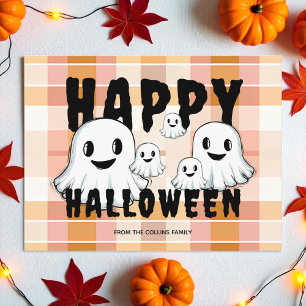 Cute Ghost Family Modern Orange Happy Halloween Holiday Postcard
