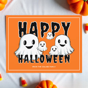 Cute Ghost Family Spooky Orange Happy Halloween Holiday Postcard