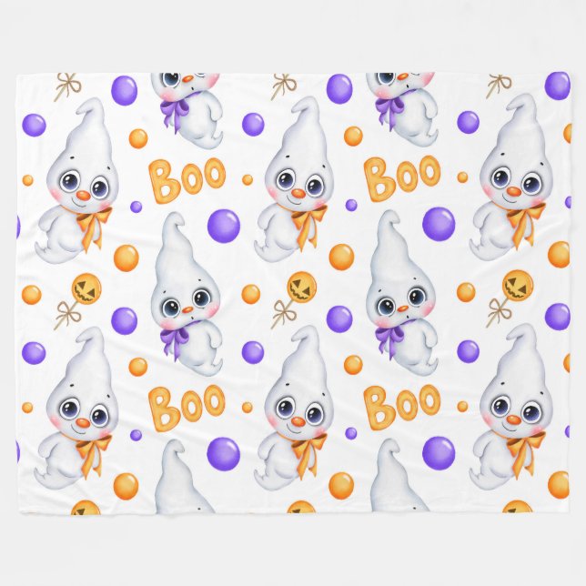 Cute Ghost Fleece Blanket (Front (Horizontal))