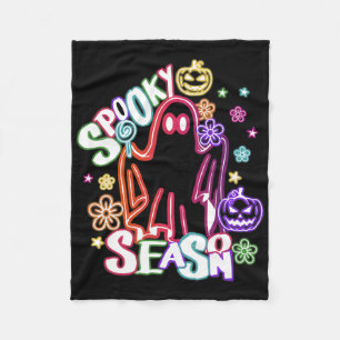 Cute Ghost Floral Coquette Halloween Pumpkin Spook Fleece Blanket