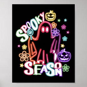 Cute Ghost Floral Coquette Halloween Pumpkin Spook Poster