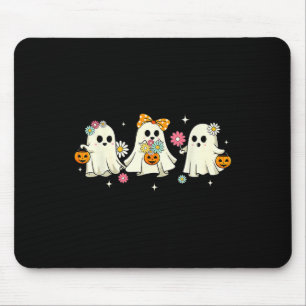 Cute Ghost Floral Groovy Vintage Halloween Spooky Mouse Pad