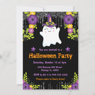 Cute Ghost Floral Halloween Party Invitation