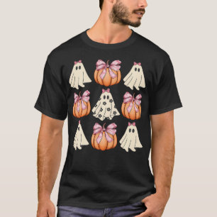 Cute Ghost Florals Pink Coquette Bows Pumpkins Hal T-Shirt
